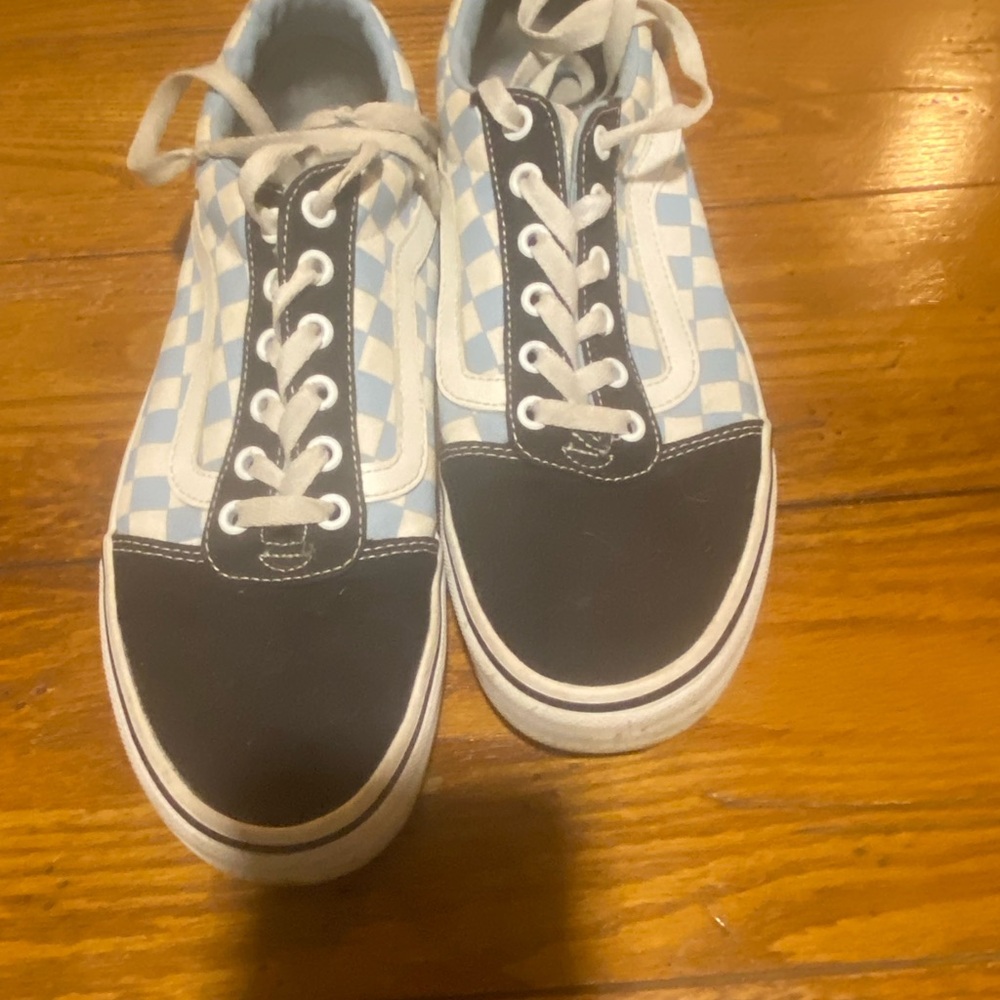 Vans Light Blue and Black Checkered Sneakers